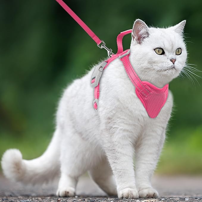 Cat Harness and Leash Set Escape Proof for Kitten Walking, Soft Adjustable Top Handle Vest Harnesses for Cats, Easy Control Breathable Reflective Small Medium Large, Pink, XXS