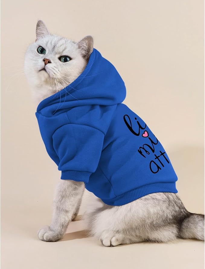 Cat Hoodies for Cats Puppy Pet Clothes Cat Apparel Little Miss Attitude Print Dog Hoodie for Small Medium Dogs Outfits for Kittens(Royal Blue,L)