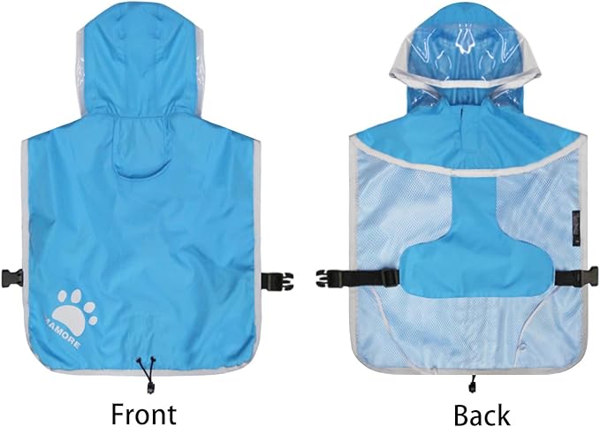 Waterproof Dog Raincoat, Reflective Adjustable Hooded Dog Rain Coat, Lightweight Breathable Pet Rain Jacket Poncho Double Layer with Leash Hole for Small Medium Large Dogs (Blue, Medium)
