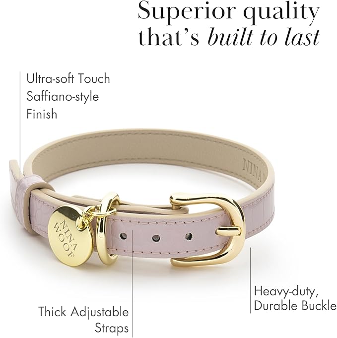NINA WOOF Milan Vegan Leather Dog Collar - Padded Luxury Dog Collar with Adjustable Buckle - Collar for Dogs, for Small Dogs and Large Dogs - Color Lilac, Size Large