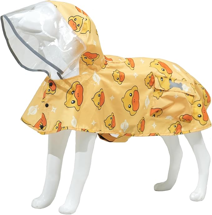 Dog Raincoat,Waterproof Rain Poncho with Hoodie, High Reflective Adjustable Pet Rain Jacket with Leash Hole for Small Medium and Large Dogs (Yellow Duck, Large)