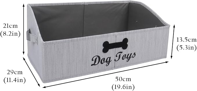 Large Dog Toy Basket Collapsible Dog Toy Box Fabric Trapezoid Dog Toy Bin Storage for organizing pet Toys/Blankets/leashes/Rope Toys/Clothing-Can be Personalized-Slub Gray