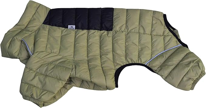 lovelonglong Dog Coat Dog Warm Jacket, 4 Legs Covered Waterproof Windproof Reflective Warm Dog Vest, Zippered Adjustable Outdoor Dog Snow Jacket for Small Medium Large Dogs Olive Green S