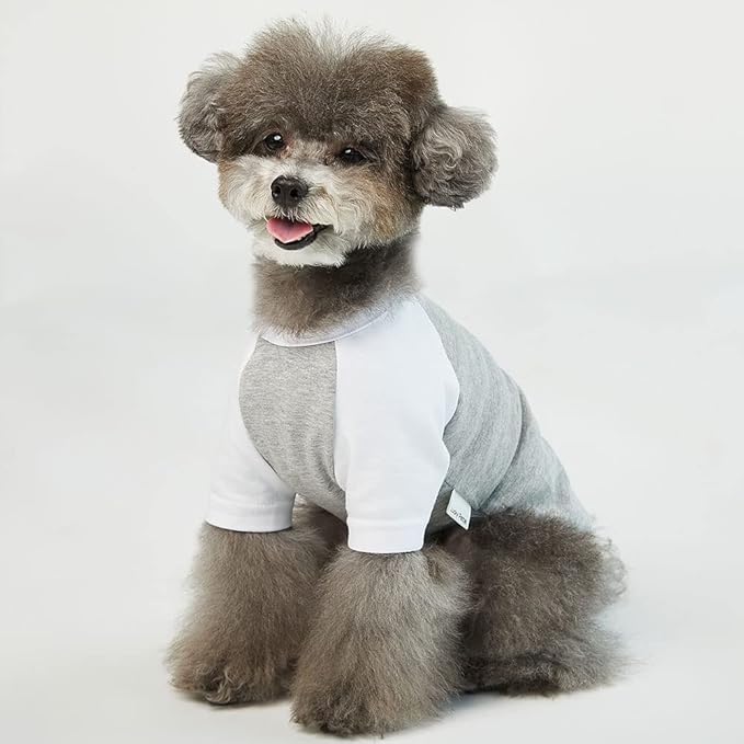 Dog Shirt for Small and Large Dogs Raglan Cotton T-Shirts Soft Breathable Dog Shirts pet Clothes Gray Series (Medium, Gray/White)