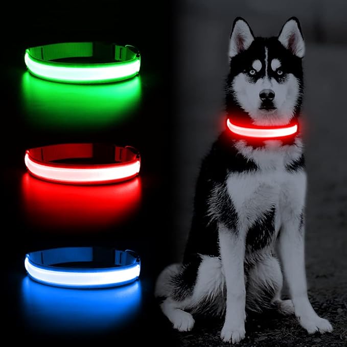 YFbrite Ultra Light Adjustable LED Dog Collar, Light up Dog Collars Rechargeable Glowing in The Dark Collars Visiblity & Safety for Small, Medium, Large Dogs (Red, Large)