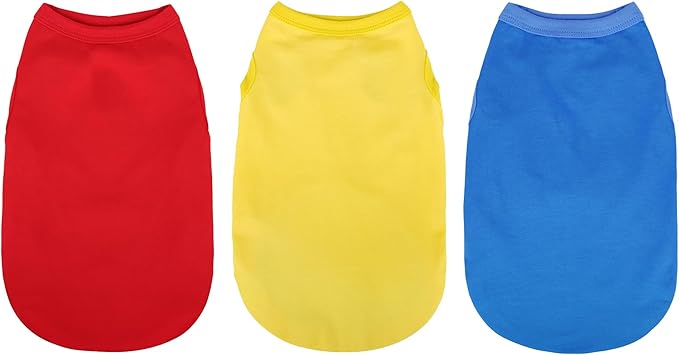 Upgrade Your Pup's Wardrobe: 3-Pack Sleeveless Cotton Dog Shirts for Small and Medium Dogs. Keep Your Pet Cool and Stylish with Colorful Tank Tops Red Yellow and Blue XXL
