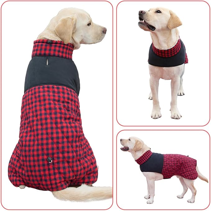 Dog Jackets for Winter, Reversible Dog Coat Windproof Waterproof Jackets for Cold Weather, British Style Plaid Coats Warm Vest for Small Medium Large Dogs(RED, 5XL)