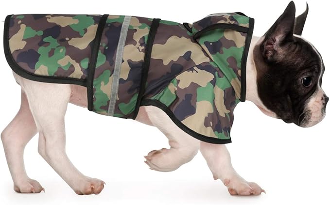 HDE Dog Raincoat Jacket Reflective Adjustable Hooded Pet Poncho Rain Coat with Leash Hole for Small to X-Large Dogs Camo - S