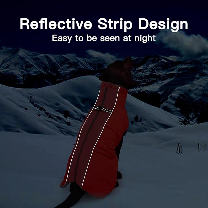 Dog Coat - Warm Winter Jacket Snowsuit for Large Dogs, Water-Resistant, Reflective, Red