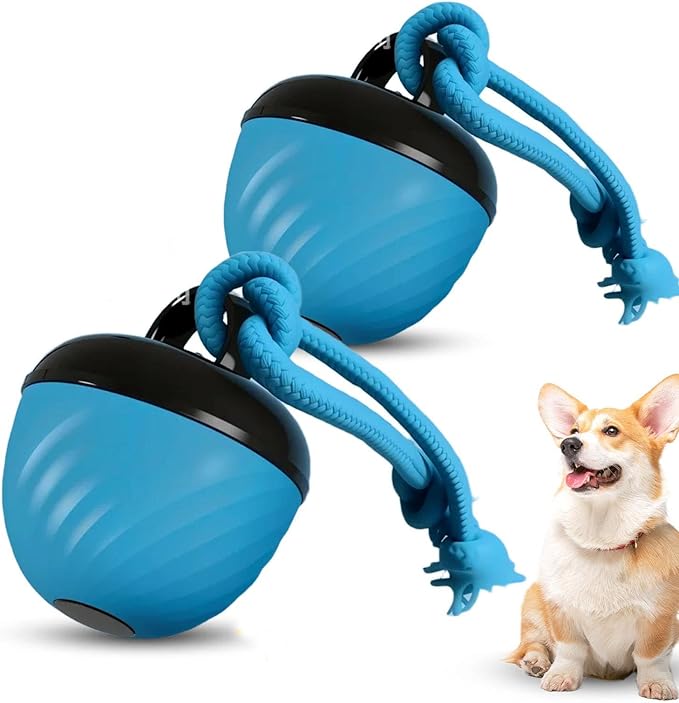 Interactive Dog Toys Ball, 2026 New Smart Pet Puppy Ball with Ropes, Random Path Electric Automatic Moving and Rolling Dogs Toy, for Small Medium Large Dogs Daily Training (Blue*2)