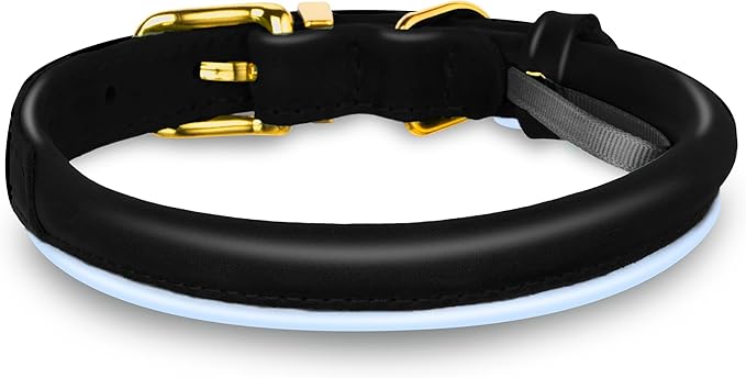 OOPSDOGGY Reflective Rolled Leather Dog Collar Adjustable Soft Padded Pet Collar for Small Medium Large Breed Dogs (Black, XL, 17"-21")