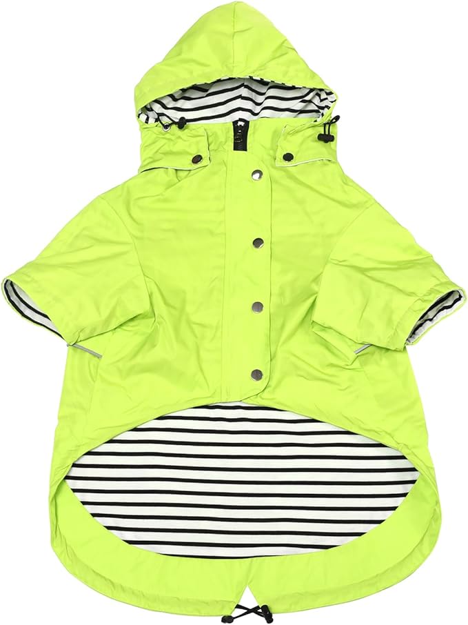 Morezi Dog Zip Up Raincoat with Reflective Buttons, Rain/Water Resistant, Adjustable Drawstring, Removable Hood, Raincoats with Legs 8lbs to 80lbs Available Light Green XXL