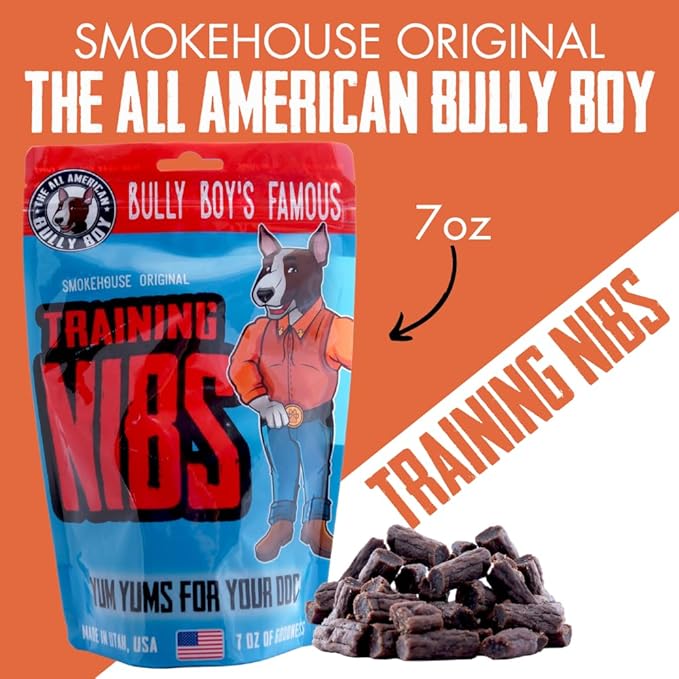 Bully Boy's Famous Beef Training Nibs Dog Treats | Free from Wheat, Corn, Soy, or Gluten | USA Sourced Ingredients | with Smokehouse Beef | Made in Utah | 7 oz - 2 Pack