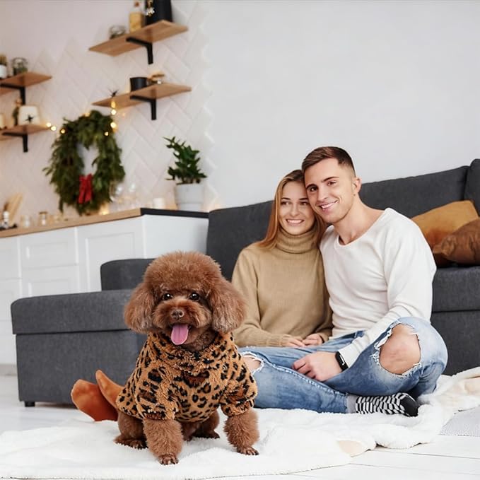 GreenJoy Leopard Print Dog Sweater – Stretchy Fleece Dog Turtleneck Sweatshirt for Puppies & Cats, Soft & Warm Pet Winter Clothes for Small, Medium & Large Dogs (Coffee Brown, Medium/Large)
