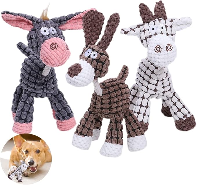 Soputry Plush Squeak Pet Toy, Interactive Stuffed Sound Toy for Small Medium Large Dogs (Cow+Donkey)