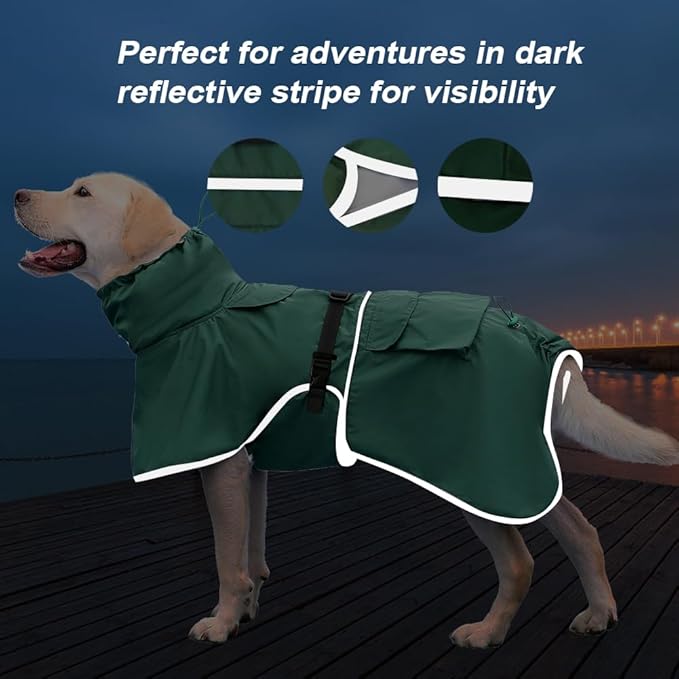 Reflective Dog Raincoat Waterproof Adjustable Dog Hooded Poncho Raincoat for Medium Large Dogs, Lightweight Pet Rain Jacket (Green, 3XL)