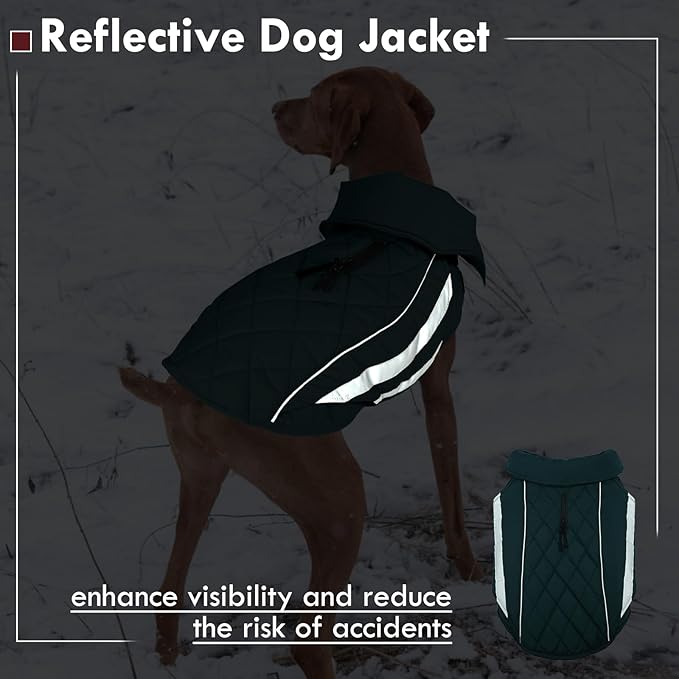 Winter Dog Coat Waterproof Reflective Dog Jacket for Extra Large Dogs with Harness Hook & Loop Turtleneck Fleece Snowsiut for Dogs Great Dane, Green 5XL