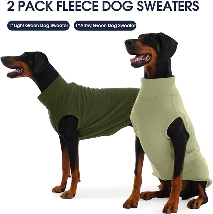 ‌IECOii 2 Pack Dog Sweaters for Dachshunds Boy Girl - Stretchy & Cozy & Thermal, Winter & Fall Dogs Fleece Sweater, Soft Pet Coats for Indoor & Outdoor(Size L, Light Green & Army Green)