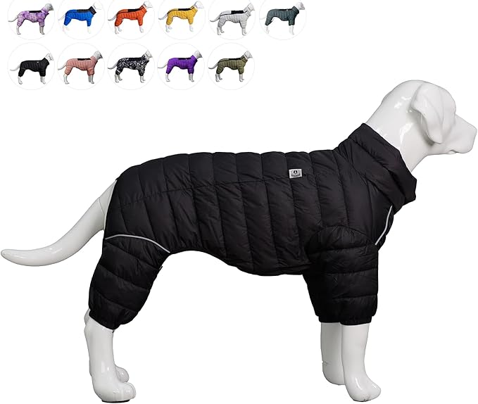 Lovelonglong Dog Coat Dog Warm Jacket, 4 Legs Covered Waterproof Windproof Reflective Warm Dog Vest, Zippered Adjustable Outdoor Dog Snow Jacket for Small Medium Large Dogs Black XXXL