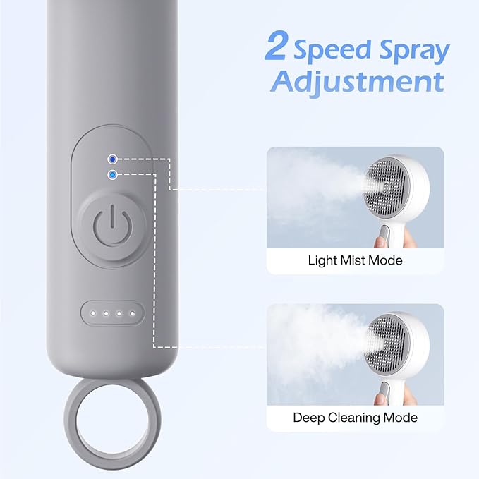 Pet Steam Brush, 3-in-1 Spray Grooming Brush USB Rechargeable, IPX7 Waterproof Deshedding Comb with Self-Cleaning & 2 Speeds for Cats and Dogs with Long Short Hair Cat Brush