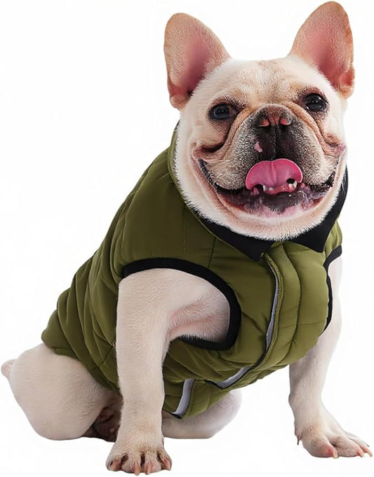 PetWarm Reversible Dog Winter Coat, Windproof Dog Puffer Vest, Soft Vest for Dogs with Hook-and-Loop Strap for Easy Dressing, Waterproof Coat for Dogs with Adjustable Fit, Green, M