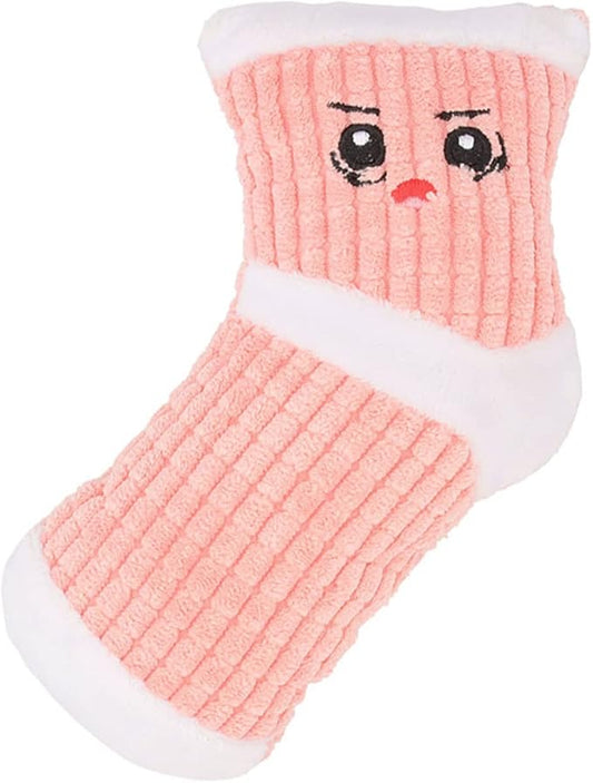 Squeaky Plush Dog Toy - Funny Stuffed Socks for Small Medium Dogs - Cute Pet Chew Toy Birthday Gift (White Pink)