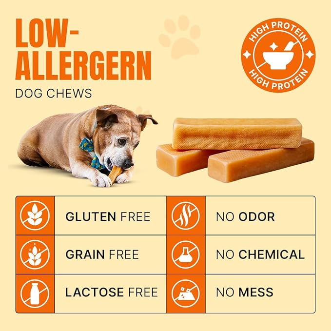 Tibetan Dog Chew Yak Cheese Sticks (4 Large Chews) - Natural Handmade Treats for Large Dogs, Long-Lasting, Easy to Digest with No Additives, Rawhide, Grains, or Gluten, Perfect for Aggressive Chewers