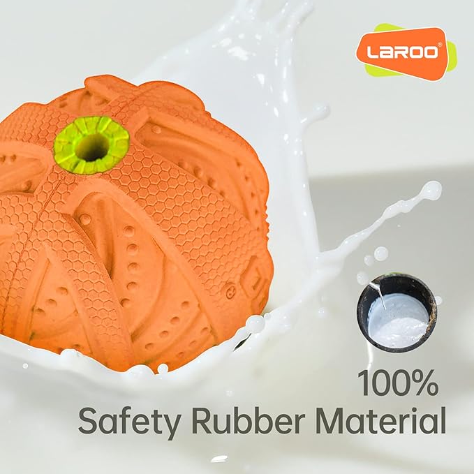 LaRoo Squeaky Dog Ball Toy, Durable Natural Rubber Squeaker Ball Floating Throwing Training, Teeth Cleaning Chew Toy for Pet Small Medium Large Dogs (3.5In Orange)
