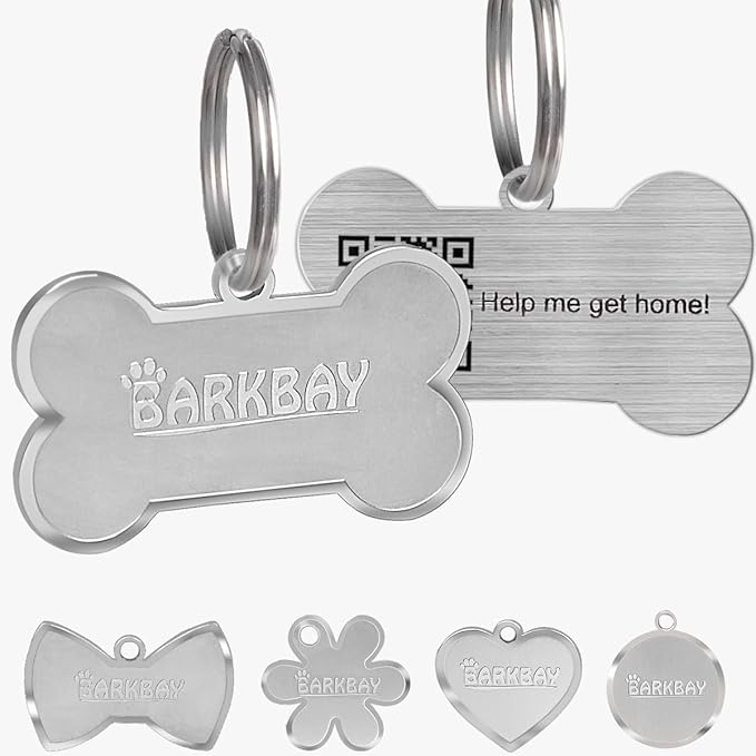 Dog Tags Personalized for Pets,Dog Name Tags QR Code,No Subscription Fees,Modifiable Pet Online Profile,Stainless Steel,No App Required,for Dogs and Cats Small,Medium,Large(Dog Bone,Regular)