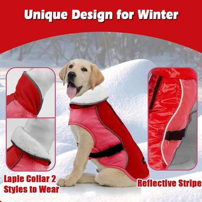 EMUST Dog Winter Coat, Thick Windproof Dog Jacket Winter, Pet Dogs Winter Vest for Small/Medium/Large Dog, New Orange, XXL