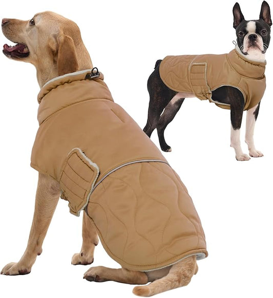 FUAMEY Winter Warm Coat, Fleece Turtleneck Jacket, Thick Waterproof Windproof Cold Weather Coats, Snowsuit Vest for Small Medium Large Dogs Pet Clothes