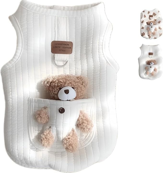 Cute Pet Apparel Plush Bear Pattern Cartoon Dog Clothes All Season Sleeveless Puppy Kitten Pullover Soft Skin-Friendly (White1, XS (1-2.2lbs))