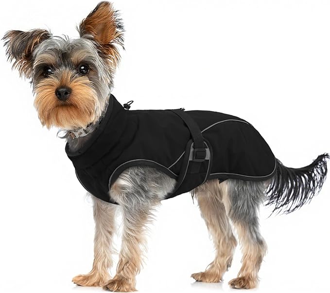 Warm Dog Coat for Winter,Waterproof Jacket with Zipper,Detachable Dog Coat with Adjustable Buckle,Comfortable Jacket for Dogs in Cold and Windy Days.S Black