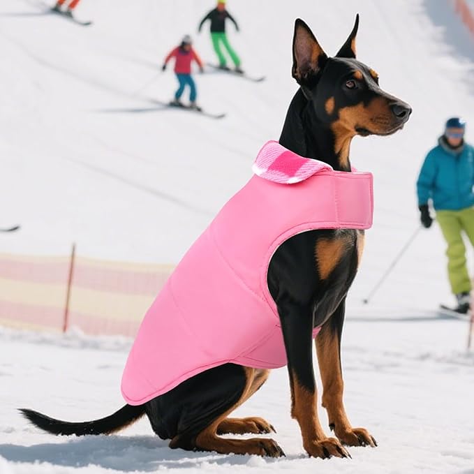 ASENKU Dog Winter Coat, Fleece Doggie Jacket Plaid Reversible Vest Waterproof Windproof Cold Weather Clothes for Small Medium Large Dogs (M, Pink)