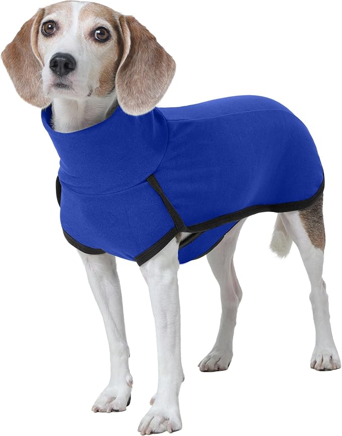 ROZKITCH Dog Winter Coat Soft Pullover Pajamas with Built-in Leash Hole, Pet Windproof Warm Cold Weather Jacket Vest Cozy Jumpsuit Apparel Outfit Clothes for Walking Hiking Travel Sleep Blue S