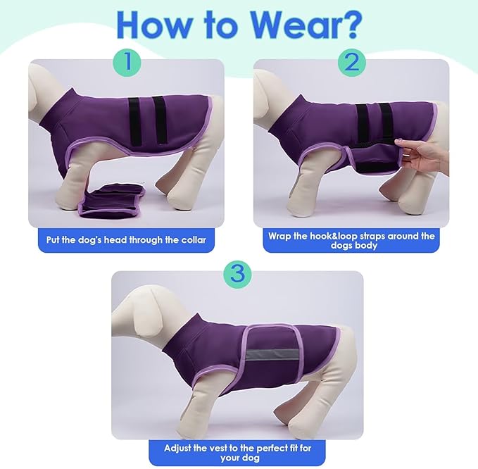 MIGOHI Dog Anxiety Relief Coat,Comfort Anxiety Vest for Dogs,Adjustable Dog Anxiety Calming Wrap for Fireworks,Thunderstorms,Travel, Separation, Anxiety Jacket for Large Dogs,L,Purple
