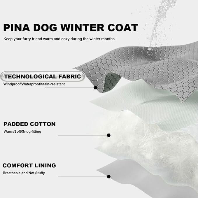 PINA Dog Winter Coat with Large Faux Fur Hood, Windproof and Warm, Suitable for Small to Large Dogs, Red, XL