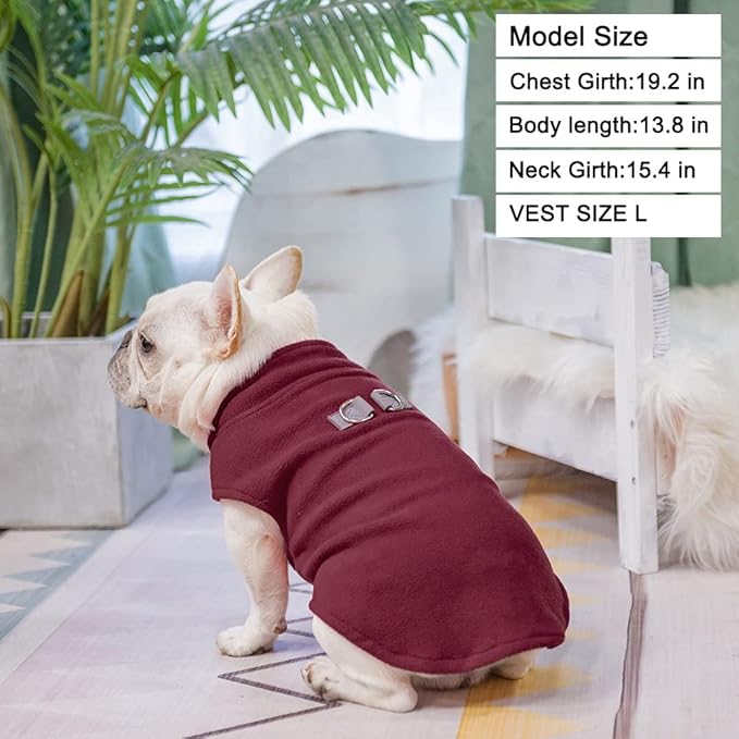 BEAUTYZOO Dog Fleece Vest Sweater Winter Jacket for Small and Medium Large Dogs with D-Ring Leash Cold Weather Coat Hoodie for XS S M Dogs Boy or Girls, Wine Red XL