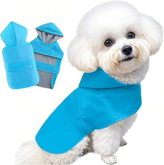 Dog Raincoat Dog Rain Jacket Poncho Waterproof Pet Rain Suit Double Layer Breathable Lining Hooded Leash Hole Adjustable Puppy Small Medium Dogs,Blue,XXL