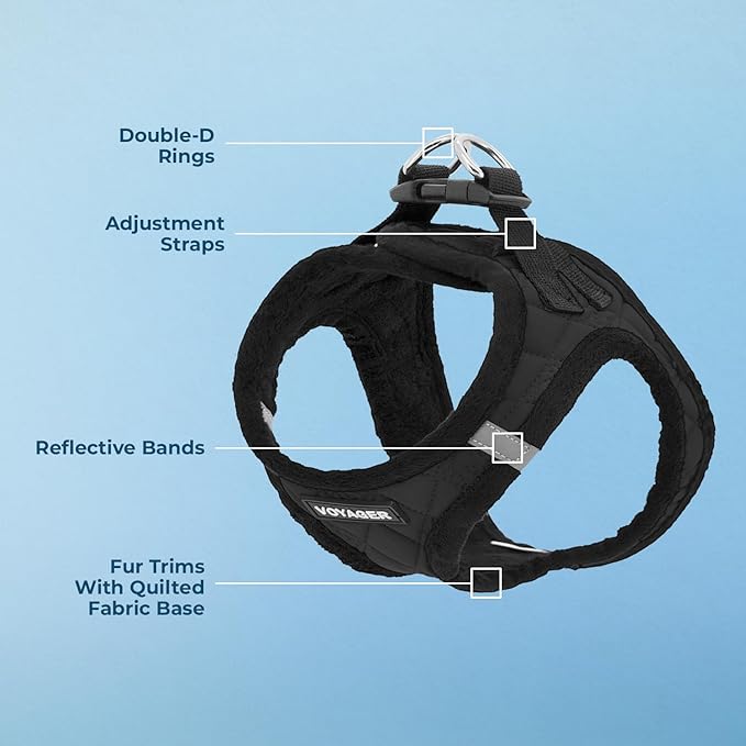 Voyager Step-In Plush Dog Harness by Best Pet Supplies - Step In Vest Harness for Small and Medium Dogs, Soft Plush, Black Plush, size L - Chest: 18 - 20.5"