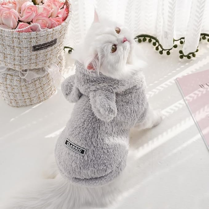 Cat Bunny Ears Costume Cute Dog Kitten Hoodies Sweater Rabbit Ears Puppy Pet Apparel (Large,Gray)