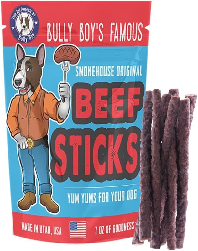 Bully Boy's Famous Beef Sticks Dog Treats | Free from Wheat, Corn, Soy, or Gluten | USA Sourced Ingredients | with Smokehouse Beef | Made in Utah | 7 oz - 1 Pack