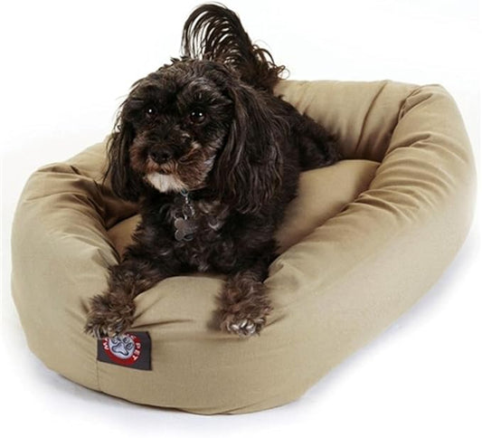 Majestic Pet 24 Inch Bagel Calming Dog Bed Washable – Cozy Soft Round Pet Bed with Spine Support for Dogs to Rest their Head - Fluffy Donut Puppy Bed 24x19x7 (Inch) - Small – Khaki