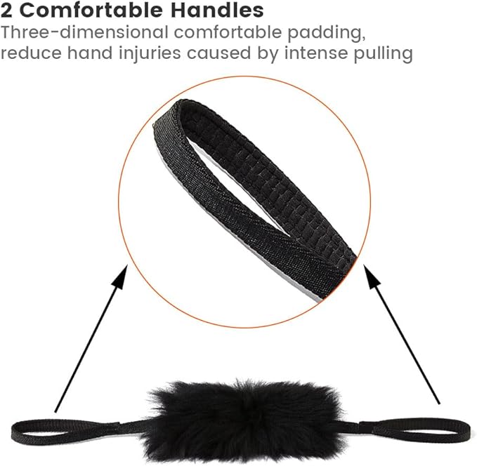 HOWGO Dog Bungee Chaser Toy Double Handles Natural Sheepskin Fur for All Breeds(Black,2Pack)