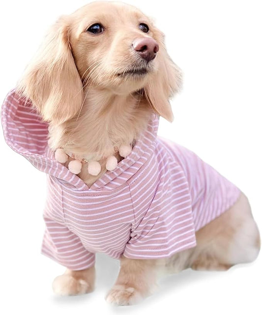 DJANGO Dog Hoodie – Warm, Lightweight, Soft & Stretchy Dog Sweater with Hood, Harness Hole & Elastic Waistband – Cozy Sweatshirt for Small Dogs up to 25 lbs, Dachshunds & Puppies – Blush Pink, Medium