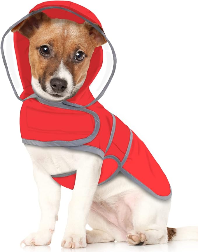 HDE Dog Raincoat with Clear Hood Rain Jacket Poncho for Small Medium Large Dogs Red - S