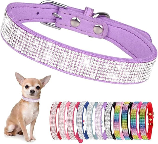 Serijoars Small Dog Collar with Rhinestone Crystal Diamond Colorful Bling Girl Puppy Cat Collars (M, Purple)