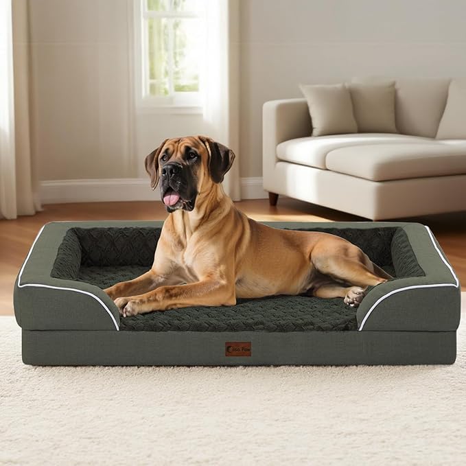 Orthopedic Dog Beds for Extra Large Sized Dogs, Waterproof Memory Foam XL Pet Bed with Sides 42x30Inch, Non-Slip and Egg-Crate Foam Big Dog Couch Bed with Removable Washable Cover, Dark Green