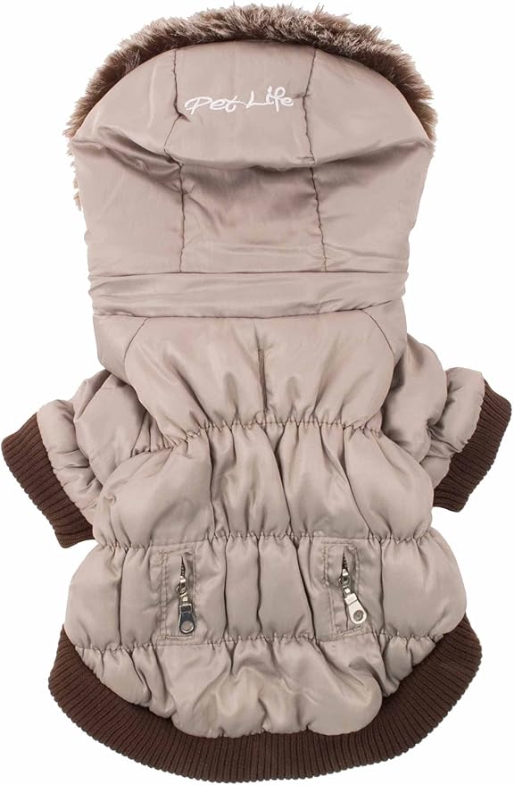 Pet Life Classic Metallic Winter Dog Coat with Zippered Removable Fur Hood - Dog Jacket Features 3M Thinsulate Insulation Warming Technology - Dog Clothes Sizing fits Small, Medium and Large Dogs Grey