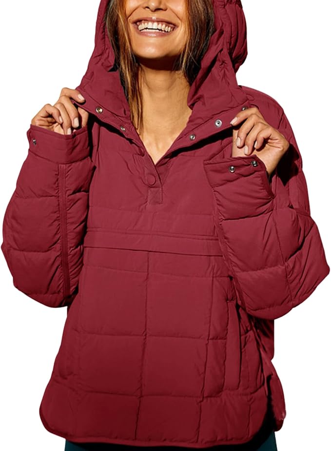 Womens Oversized Hooded Puffer Jacket Fall Winter Warm Quilted LightWeight Jacket Casual Fashion Solid Color Coat